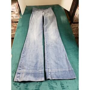 Express Jeans Size Medium Long Womens Blue Stretch Pants Denim Mid Rise Flared